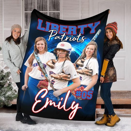 Custom Softball Player Photo Collage Blanket With Name & Number, Softball Blanket