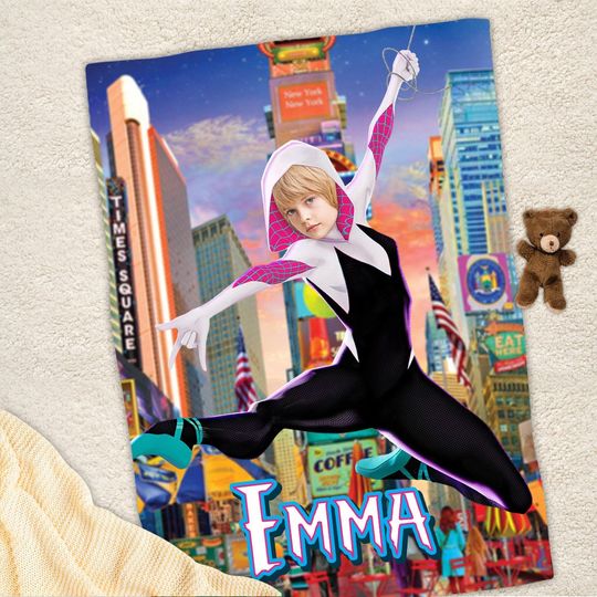 Custom Name Ghost-Spider Blanket, Personalized Face Photo Blanket