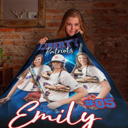 Custom Softball Player Photo Collage Blanket With Name & Number, Softball Blanket