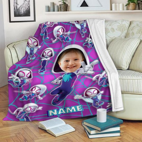 Personalized Photo Blanket, Custom Name Spider Gwen Blanket, Ghost Spider Blanket
