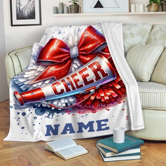 Custom Name Cheerleader Blanket, Coquette Bow Cheer Blanket
