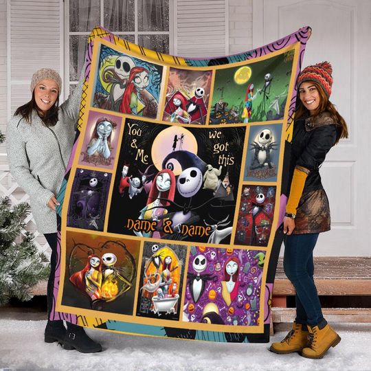 Personalized Couple Name Jack And Sally Blanket, Nightmare Before Christmas Blanket, Jack Skellington Blanket, Sally Skellington Blanket