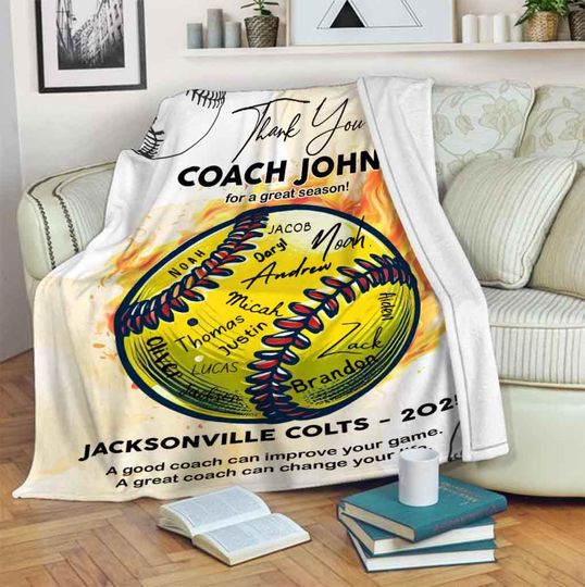 Personalized Softball Blanket For Coach, Custom Softball Team Member Blanket