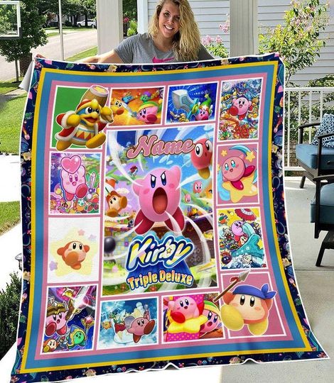 Personalized Kirby Game Blanket, Custom Name Kirby Blanket, Birthday Gift