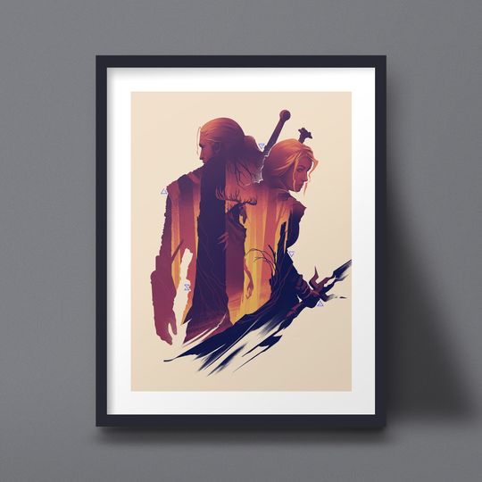 The Witcher art print, Geralt, Ciri, Leshen forest scene Premium Matte Vertical Posters