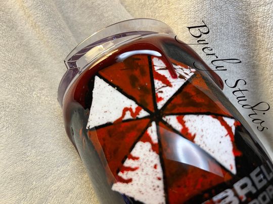 Umbrella Zombie Tumbler, Hand painted with Blood Drip