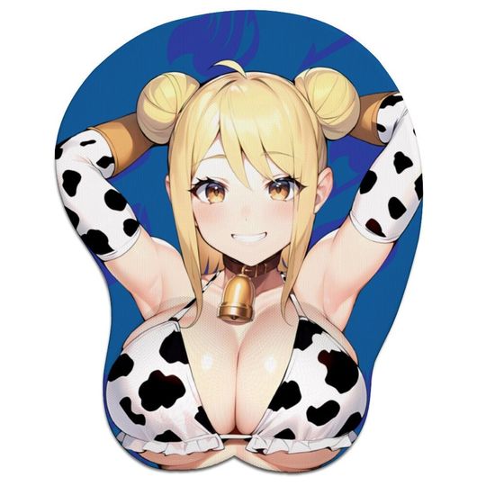 Fairy Tail Lucy Cow Costume Inspired Oppai 3D Mouse Pad