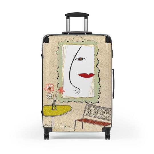 Suitcase How about Tan Suitcase, Paris Cafe Theme, Face, Red Lips