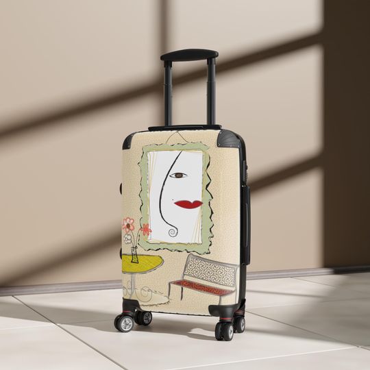 Suitcase How about Tan Suitcase, Paris Cafe Theme, Face, Red Lips
