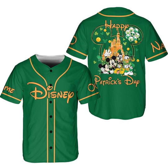 Personalized Disney St Patrick's Day Baseball Jersey, Mickey Baseball Jersey