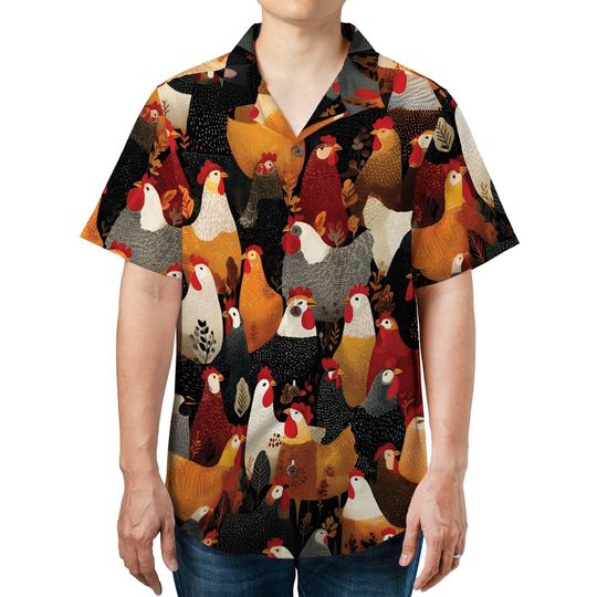 Chicken Hawaiian Shirt Farm Pattern Button-Down Tropical Style