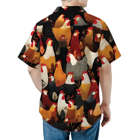 Chicken Hawaiian Shirt Farm Pattern Button-Down Tropical Style