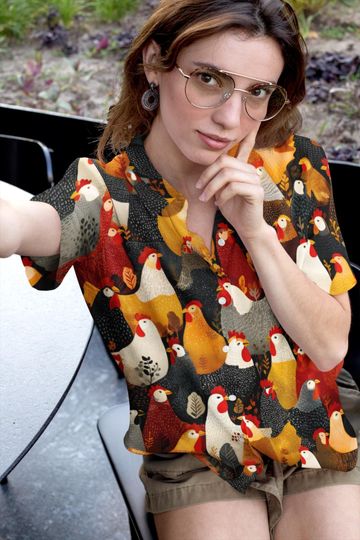 Chicken Hawaiian Shirt Farm Pattern Button-Down Tropical Style