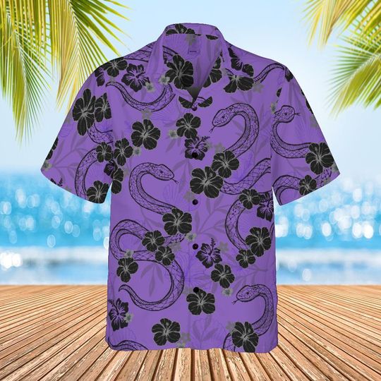 Purple Snake and Hibiscus Hawaiian Shirt