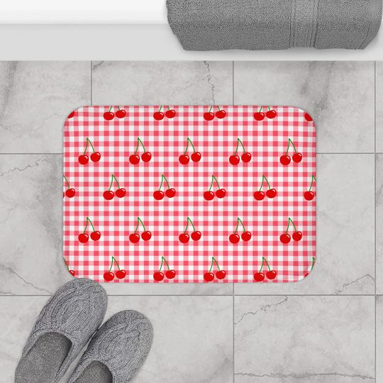 Cherries & Gingham Microfiber Bath Mat