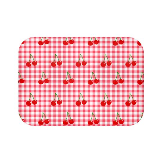 Cherries & Gingham Microfiber Bath Mat