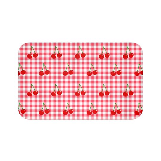 Cherries & Gingham Microfiber Bath Mat