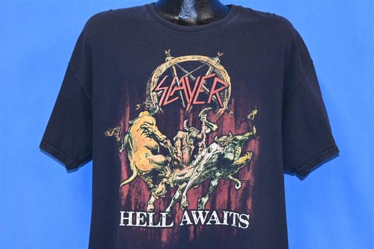 90s Slayer Hell Awaits Thrash Metal Rock Band Cover Art t-shirt