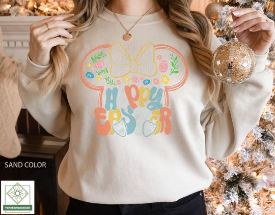 Retro Minnie Mouse Happy Easter Sweatshirt, Easter Disney Sweatshirt