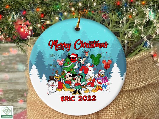 Personalized Merry Christmas Mickey Friends Ornament, Custom Disneyland Ornament