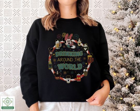 Retro Drinking Around The World Sweatshirt, Vintage Disneyland Sweatshirt
