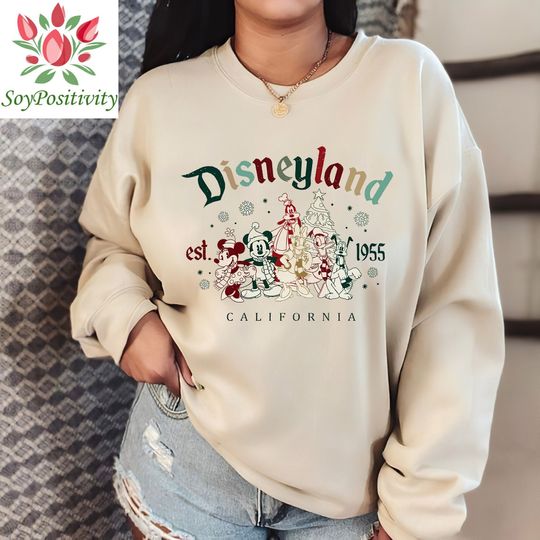 Vintage Disneyland Christmas Est 1955 Sweatshirt, Retro Disney Mickey and Friends Christmas Sweatshirt