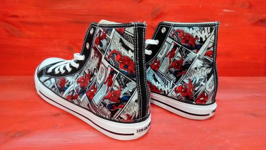 Hand Customised/Custom Marvel Spider Man theme trainers shoes high top sneaker