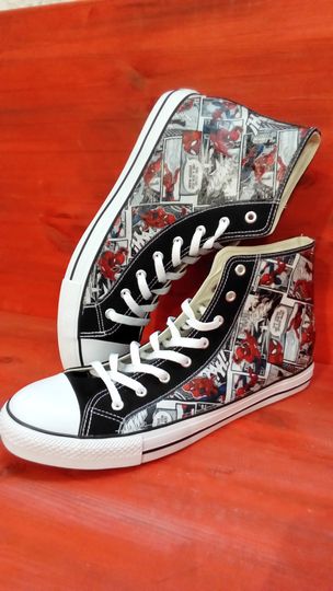 Hand Customised/Custom Marvel Spider Man theme trainers shoes high top sneaker