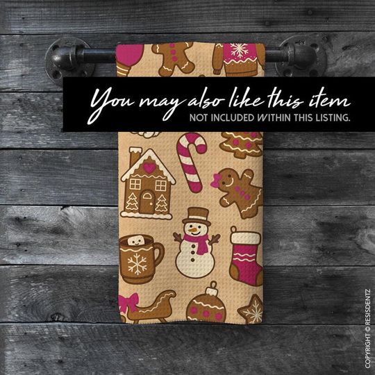 Christmas Cookie Waffle Dish Towel Gingerbread & Cocoa Holiday Print | Microfiber Hand Towel with Kraft Paper Look