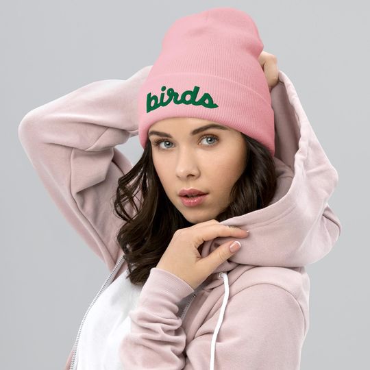 Philadelphia Football Birds Cursive 3D Puff Embroidered Cuffed Beanie Winter Hat White Pink Gray Green