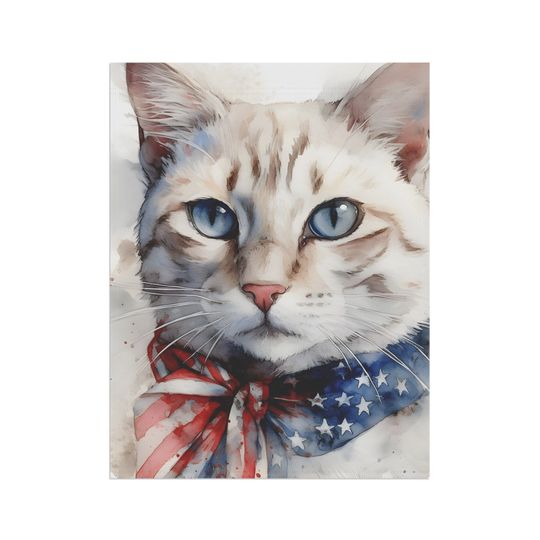 Patriotic Cat July 4th Memorial Day American Flag