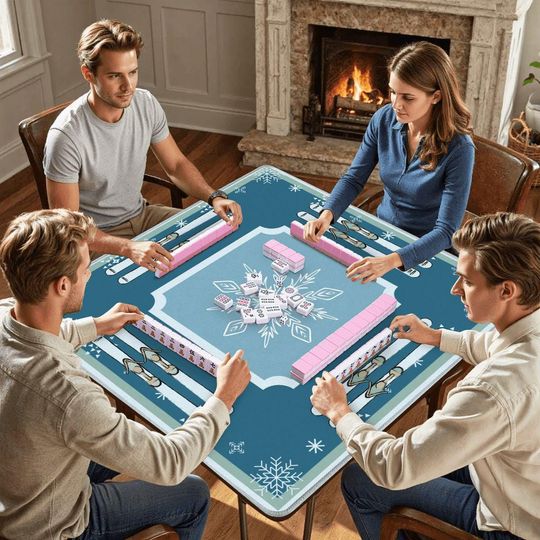 Ski Theme Mahjong Mat, Winter Theme Mahjong Mat, Mah jongg Mat