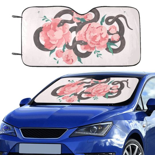Pink Peony Boho Snake Car sunshade for windshield