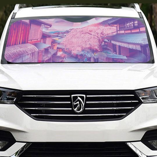 Kawaii Neon Pink Japanese Street Windshield Sunshade