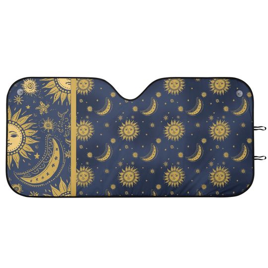 Blue Whimsy Goth Sun moon star Car sunshade windshield cover decor accessories, Witchy Celestial Window Sun Blocker sun shade, new car gift
