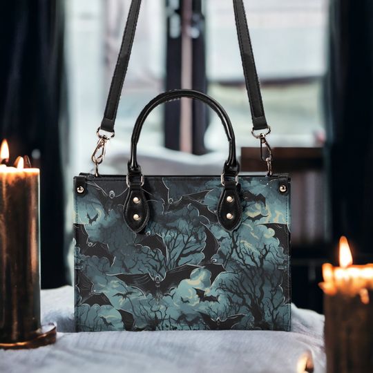 Gothic Nighty Sky with Flying Bats Leather Bags, Witchy spooky Gift