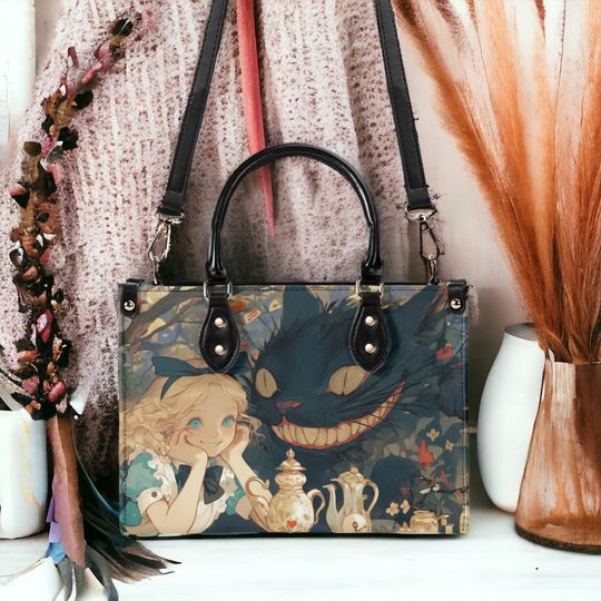 Alice in wonderland Cheshire Cat Cheshire Cat leather bags with straps for shoulder, Gifts for her