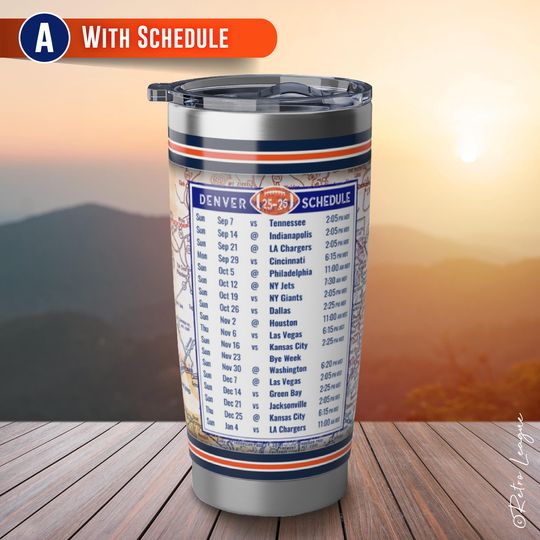 Denver Broncos Tumbler  Vintage Map, 20oz Stainless Steel Travel Mug