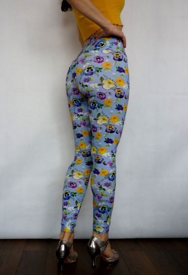 Pansy Print Leggings Blue Purple Yellow