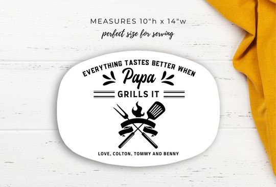 Grilling Gifts for Men, Personalized Grilling Plate, Dad Gift from Kids, Custom Name Platter, Barbecue Serving Tray, Grill Accessories
