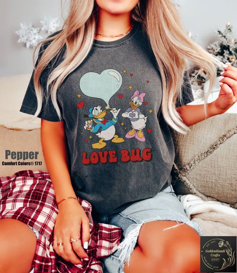 Retro Love Bug Shirt, Donald and Daisy Shirt, Duck Donald Shirt, Disney Valentine, Valentines Day Shirt, Disney Couple Shirt