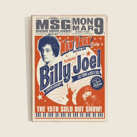 Billy Joel New York 1973 Vintage Poster, Billy Joel 1973 Tour