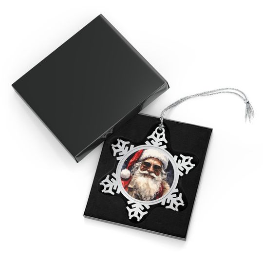 Santa Pewter Snowflake Ornament, Festive Christmas Tree Decor