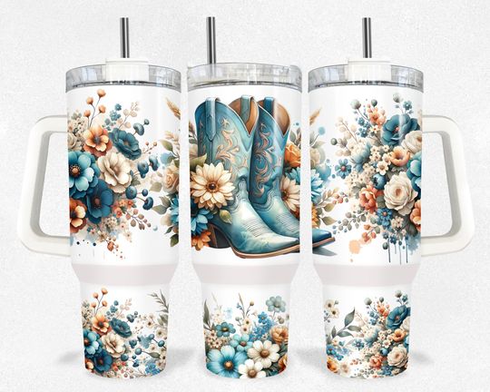 Cowgirl Boots Floral 40oz Tumbler Wrap: Western Sublimation Design