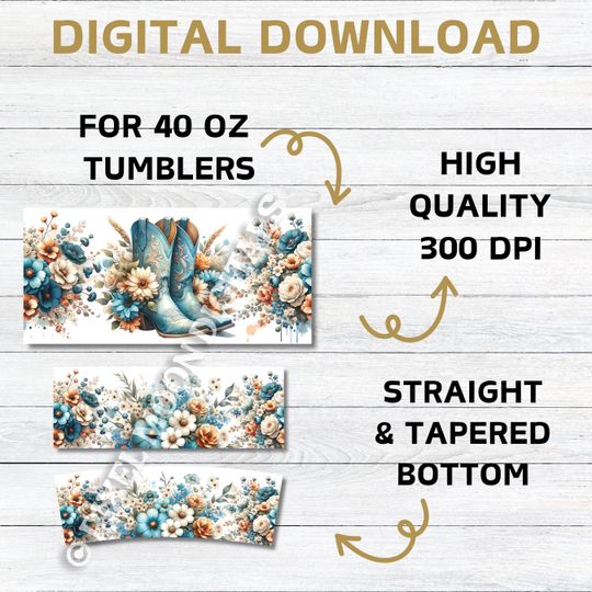 Cowgirl Boots Floral 40oz Tumbler Wrap: Western Sublimation Design