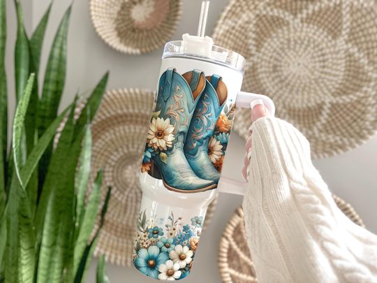 Cowgirl Boots Floral 40oz Tumbler Wrap: Western Sublimation Design