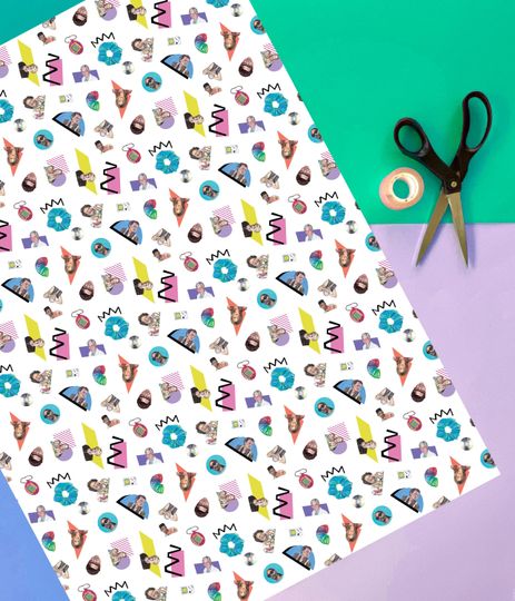 90s Nostalgia Wrapping Paper: Retro Icons, Bold Shapes, Hand-Cut Collage