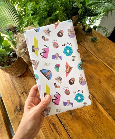 90s Nostalgia Wrapping Paper: Retro Icons, Bold Shapes, Hand-Cut Collage