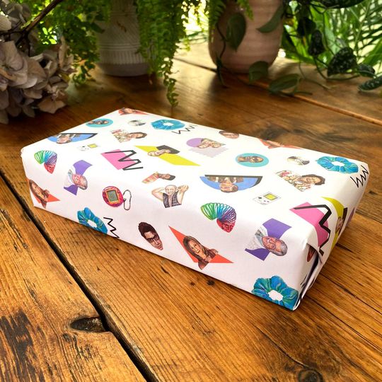 90s Nostalgia Wrapping Paper: Retro Icons, Bold Shapes, Hand-Cut Collage