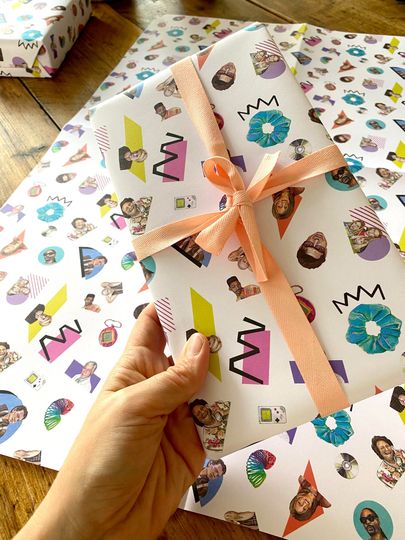90s Nostalgia Wrapping Paper: Retro Icons, Bold Shapes, Hand-Cut Collage